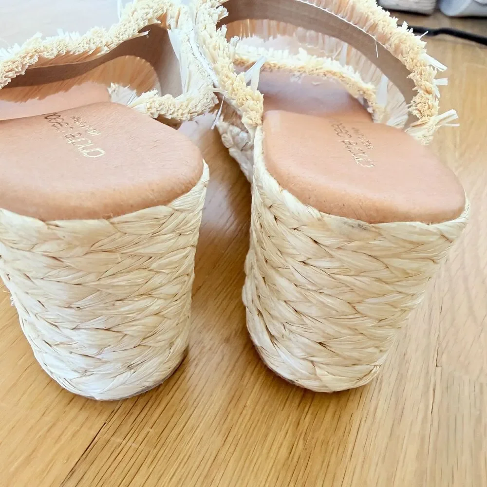 Andre Assous Nori Fringe Espadrille Wedge Sandals – Beige – Size 38 / 8 New